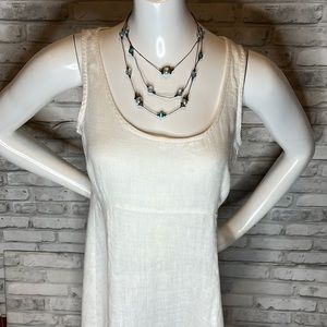 🎀📸Putumayo white 100% linen sheath dress side zipper scoop neck Small